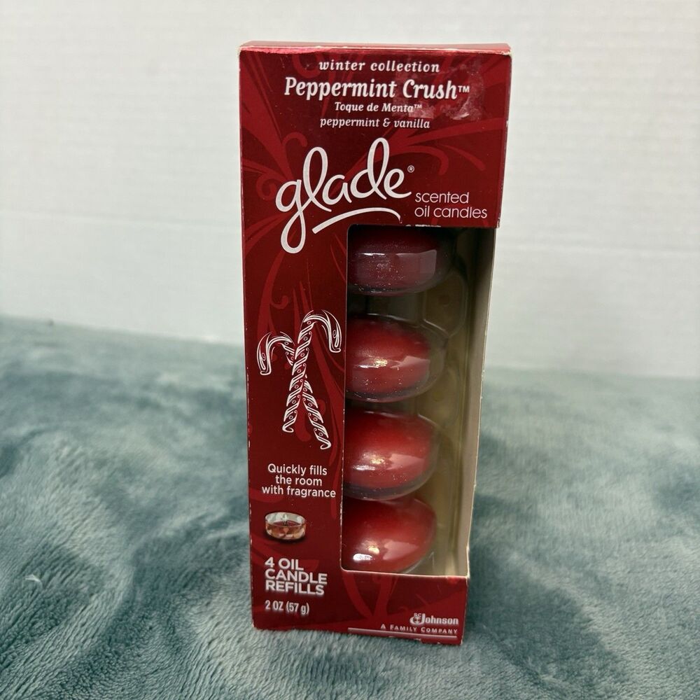 Glade Peppermint Crush Winter Collection Scented Oil Candle 4 Refills NIB